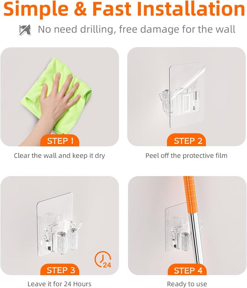 Batur 8 PackBroom Holder Wall Mount, New Version Adhesive Mop and Broom Holder Wall Mount, Super Anti-Slip Broom Hanger Mop Organizer Wall Hanging for Bathroom, Kitchen, Laundry Room - Image 4